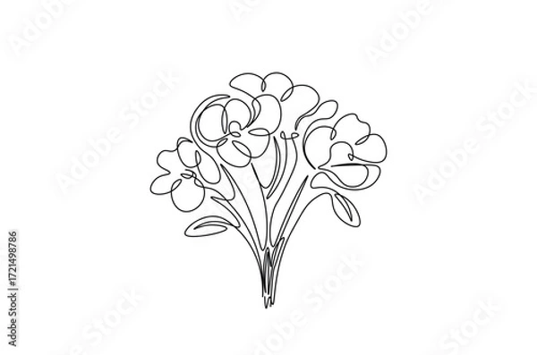 Fototapeta Flower bouquet in continuous one line drawing. Single line art illustration of romantic flower bouquet. Editable vector.