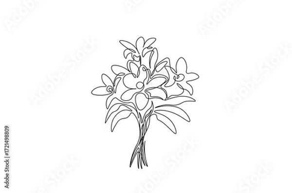 Fototapeta Flower bouquet in continuous one line drawing. Single line art illustration of romantic flower bouquet. Editable vector.