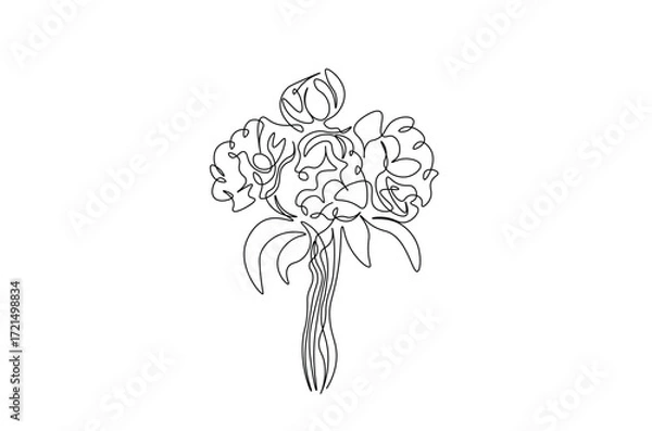 Fototapeta Flower bouquet in continuous one line drawing. Single line art illustration of romantic flower bouquet. Editable vector.