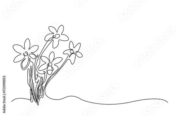 Fototapeta Flower bouquet in continuous one line drawing. Single line art illustration of romantic flower bouquet. Editable vector.