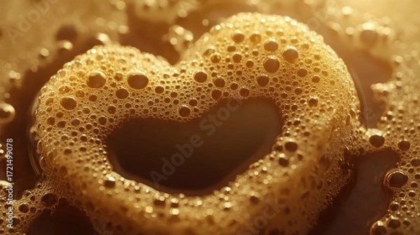 Fototapeta Heart-Shaped Foam in Warm Beverage with Soft Golden Lighting