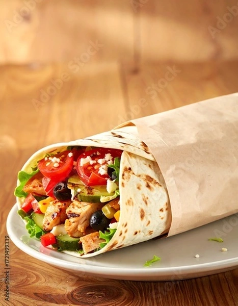Obraz Delicious Chicken Wrap with Fresh Ingredients
