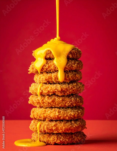 Obraz Golden Fried Nuggets Drenched in Cheese Sauce