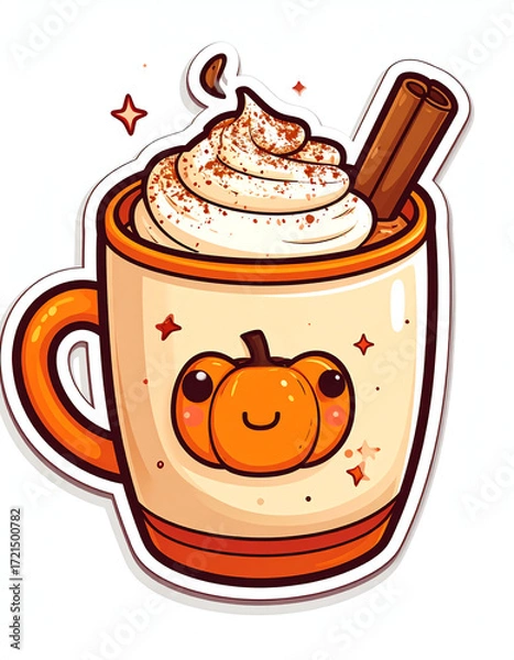 Obraz Cozy Cute Pumpkin Spice Latte with Whipped Cream and Cinnamon Stick