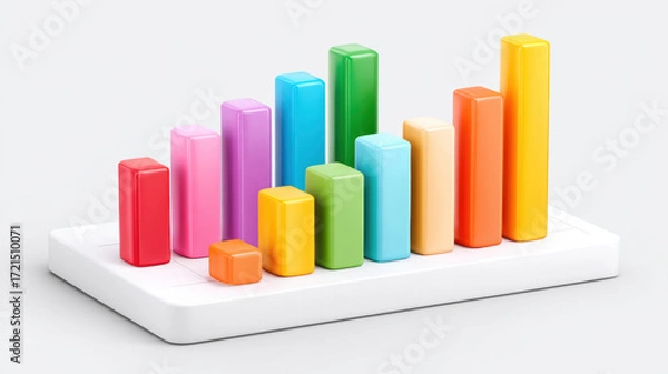 Fototapeta Colorful bar chart graph showing positive business data analysis and statistics for growth. This minimalist infographic concept represents finance, progress, and market research