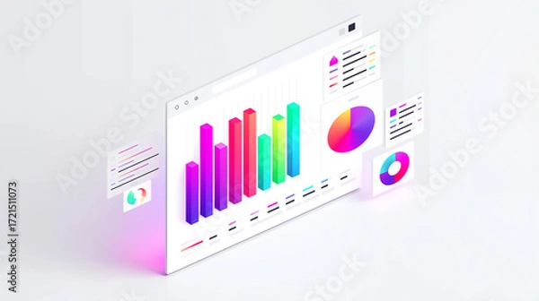 Obraz Marketing dashboard with colorful bar charts and futuristic digital layout, modern analytics illustration