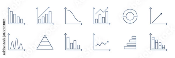 Fototapeta Graph chart line icons set. Business data statistic. Investment finance progress plan. Infographic template. Annual report presentation. Pie chart diagram. Web interface. Vector illustration
