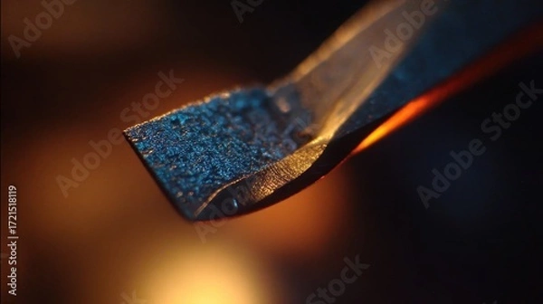 Fototapeta Close-Up of Metal Strip with Burning Edge in Warm Light