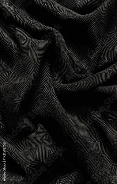 Fototapeta Draped black fabric with subtle texture and folds, showcasing its smooth yet slightly embossed surface.  The dark color and soft light create a luxurious feel