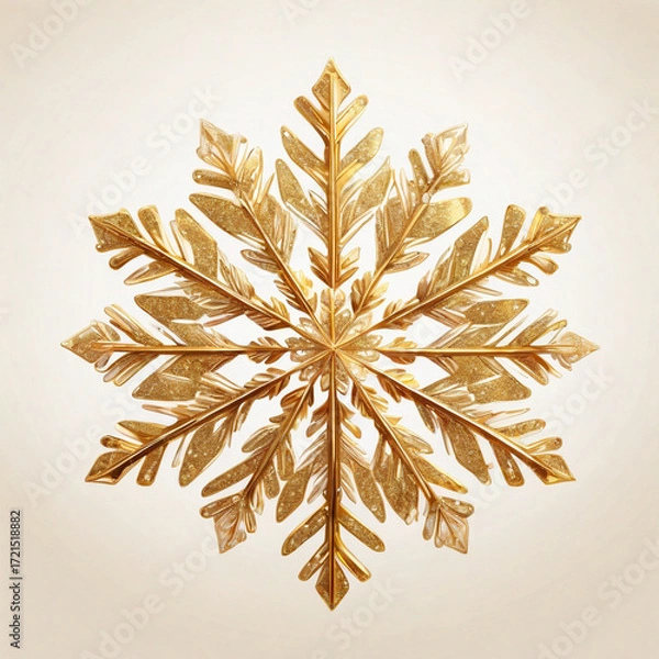 Fototapeta Sparkling Golden Glitter Snowflake on White Background