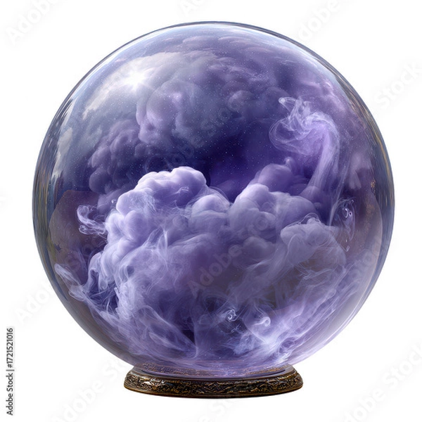 Fototapeta Mystical purple crystal ball with swirling smoke inside. mysterious magic orb for fantasy concepts, showing vision of future and telling fortune