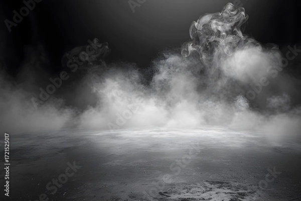 Obraz Atmospheric black background showing wisps of smoke and fog, an ethereal feel with dramatic lighting for use in projects.