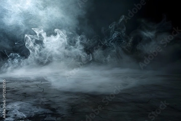 Obraz Atmospheric black background showing wisps of smoke and fog, an ethereal feel with dramatic lighting for use in projects.