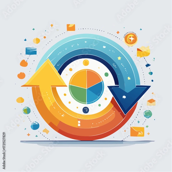 Fototapeta Circular Process Chart with Arrows and Icons