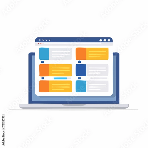 Fototapeta Laptop Displaying Colorful Webpage Blocks