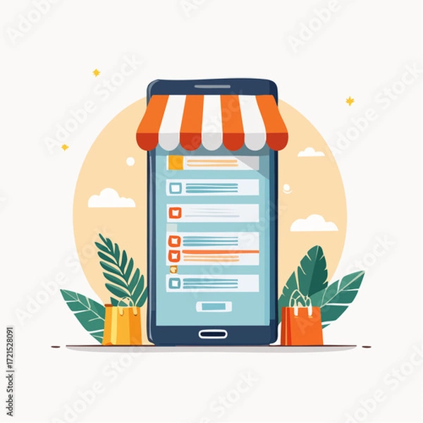 Fototapeta Mobile Phone ECommerce Shopping App Interface Illustration