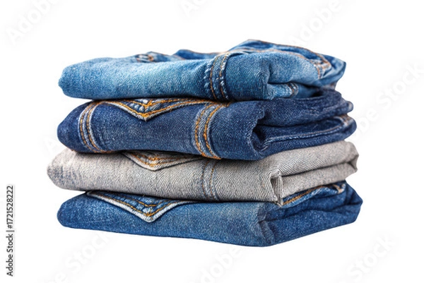 Fototapeta A stack of jeans with one pair of jeans being gray. The jeans are piled on top of each other, png