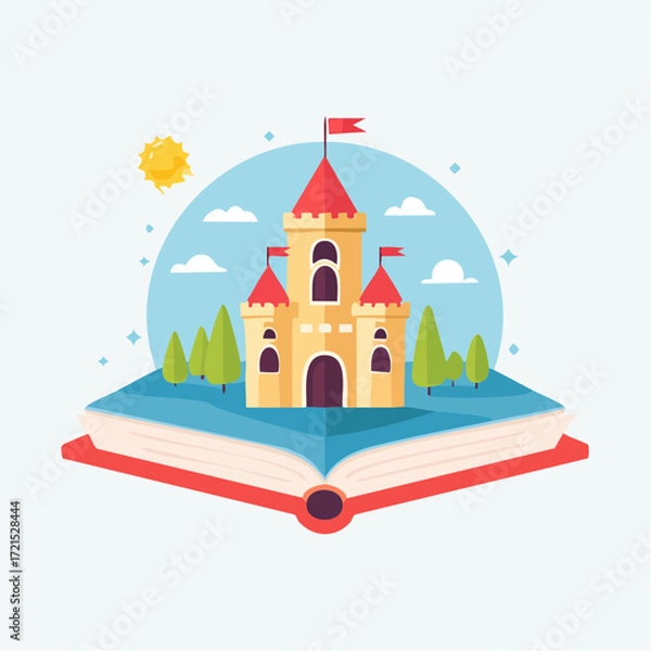 Fototapeta Fairytale Castle Emerging from Open Book