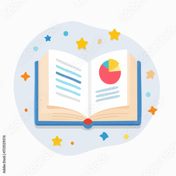Fototapeta Open Book with Charts and Stars Illustration