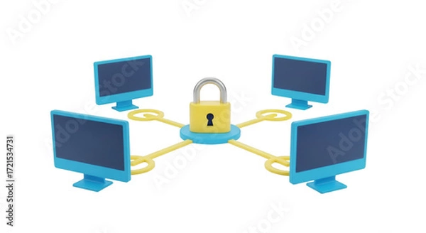 Fototapeta Network Security: Computers Connected to a Padlock