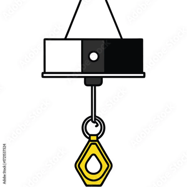 Fototapeta Industrial crane hook and trolley system with black and white block