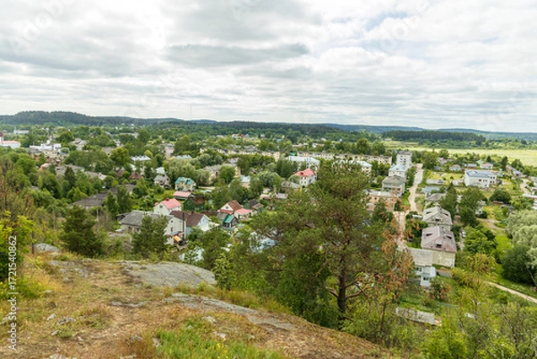 Fototapeta Panorama of Sortavala from the top of the mountain, Karelia