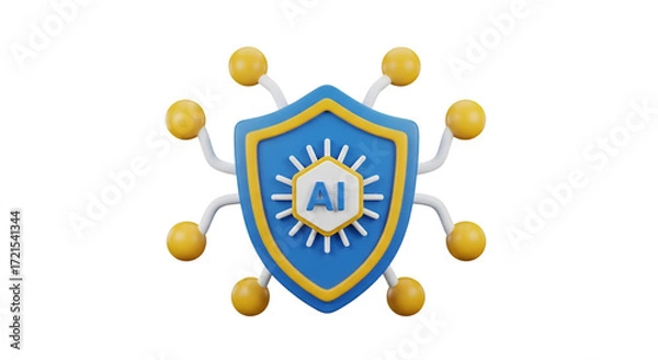 Fototapeta 3D AI Shield Icon with Network Connections