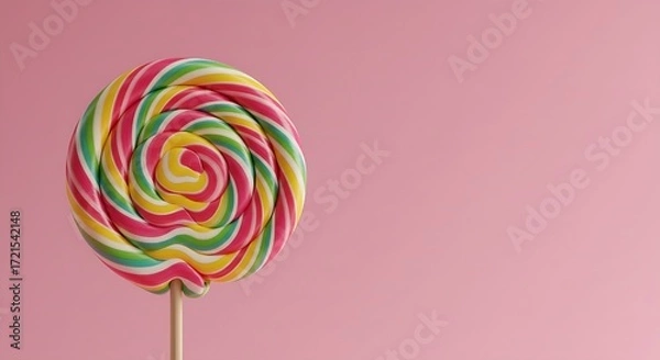 Fototapeta Bright spiral lollipop with bold red, green, and blue hues — a sweet visual pop perfect for branding, packaging, and festive campaigns