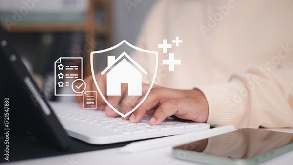 Fototapeta Home Insurance and Property Protection with Security Shield and Checklist