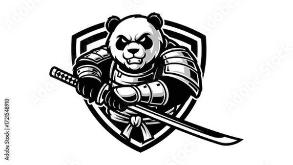 Obraz Mascot Illustration Esport Logo Emblem of Panda Warrior with Katana for Team Branding and Gaming Design