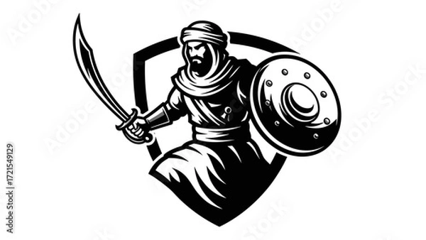 Obraz Mascot Illustration Esport Logo Emblem of an Arabian Warrior with Sword and Shield