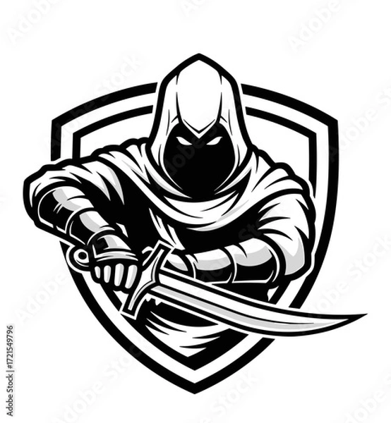 Obraz Mysterious Assassin with Dagger Mascot Illustration for an Esport Logo or Gaming Clan Emblem