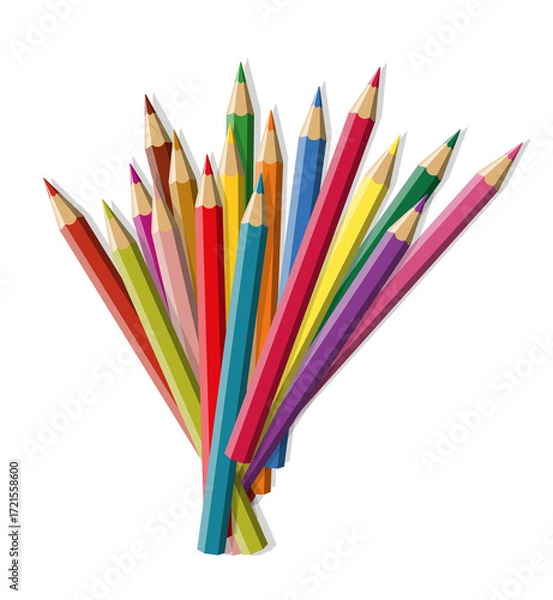 Fototapeta Set of colored pencil collection - isolated illustration colorful pencils on transparent background - png
