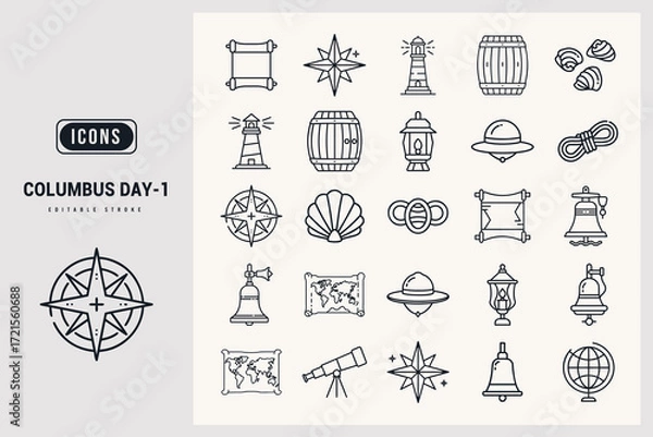 Fototapeta Collection of Icons Representing Exploration and Discovery White Background