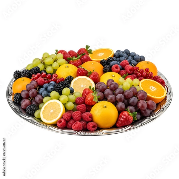 Fototapeta Assortment of fresh fruits on a platter isolated on transparent background