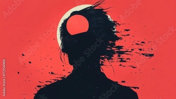 Fototapeta Silhouette of a Person with Open Mind and Sun - Conceptual Art