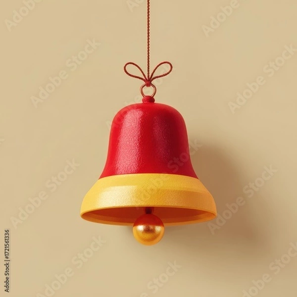 Fototapeta Decorative bell hanging against a neutral wall, showcasing vibrant red and yellow colors, ideal for festive occasions and celebrations