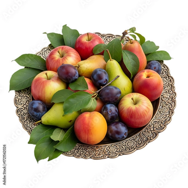 Fototapeta A beautiful arrangement of fresh fruits in a decorative bowl isolated on transparent background