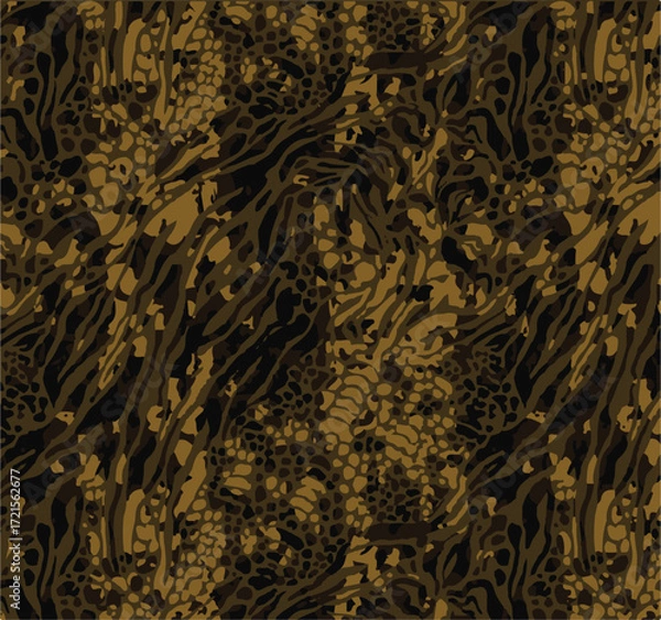 Fototapeta Leopard print. Vector seamless pattern. Animal skin background with black and brown spots on beige backdrop. Abstract exotic safari texture. Jaguar, leo, puma cheetah fur pattern. Repeat design