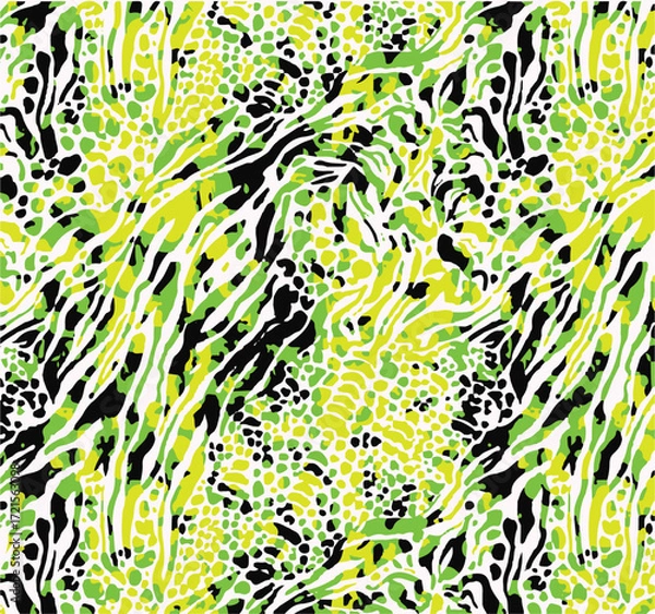 Fototapeta Leopard print. Vector seamless pattern. Animal skin background with black and brown spots on beige backdrop. Abstract exotic safari texture. Jaguar, leo, puma cheetah fur pattern. Repeat design