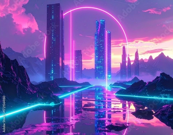 Obraz Abstrakcyjen cyberpunkowe tło
