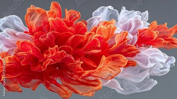 Fototapeta Vibrant Red Flowing Motion with Soft White Petals in Dynamic Abstract Art