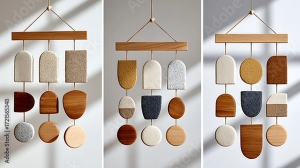 Fototapeta Earthy Toned Baby Mobile for Crib Adorned with Natural Textures and Shapes