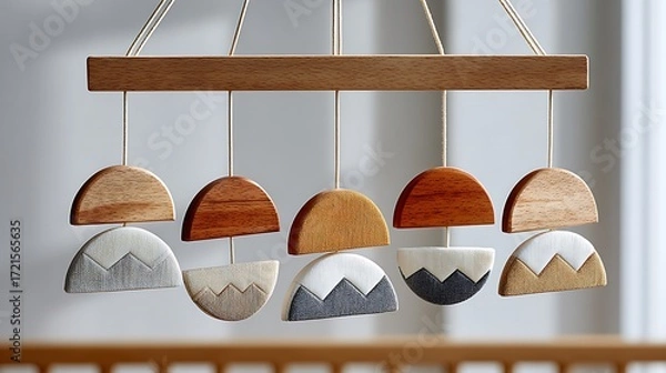Fototapeta Earthy Toned Baby Mobile for Crib in Soft Nursery Setting with Natural Elements