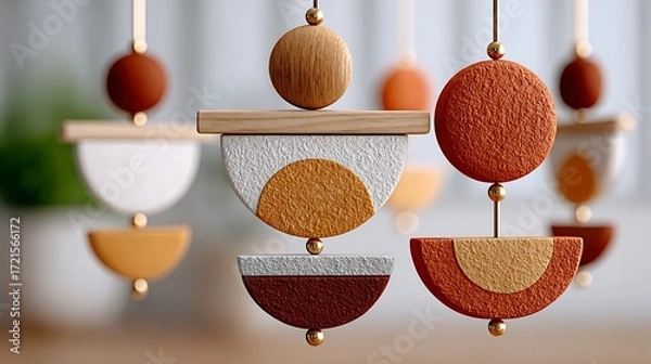 Fototapeta Geometric Baby Mobile with Earthy Tones and Warm Diffused Colors