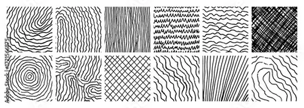 Fototapeta Set of monochrome hand-drawn crosshatch textures