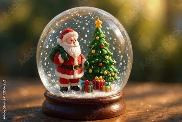 Obraz Close-Up of Sparkling Snow Globe with Miniature Christmas Scene Inside
