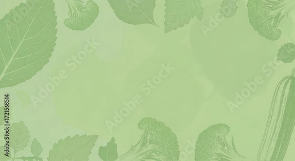 Fototapeta Faded green background with leaves, cauliflower, and zucchini around the edges