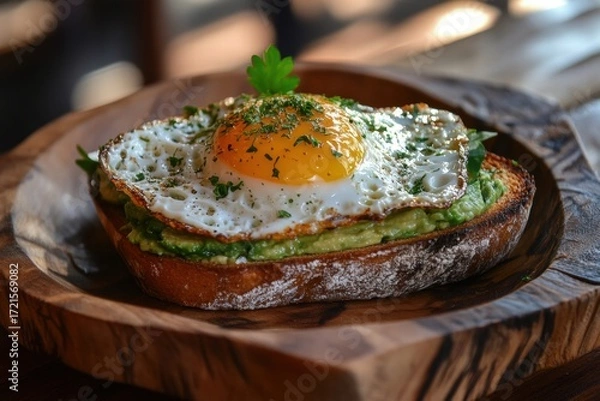 Fototapeta Fried eggs with herbs on toast