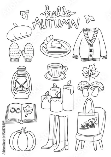 Obraz 秋のアイテム塗り絵